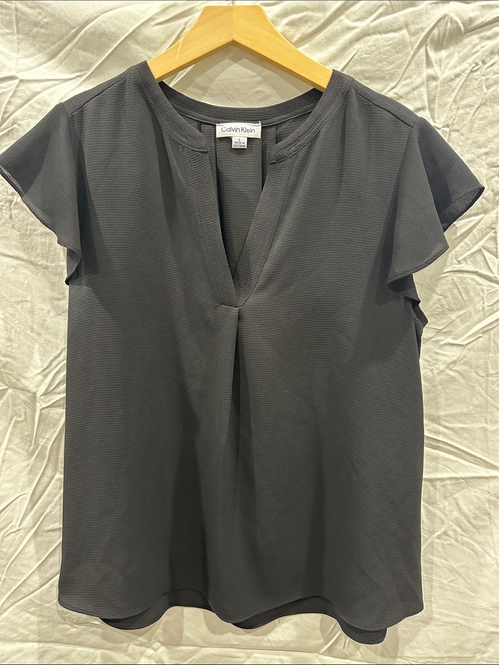 Calvin Klein Black Flutter Sleeve V-Neck Blouse